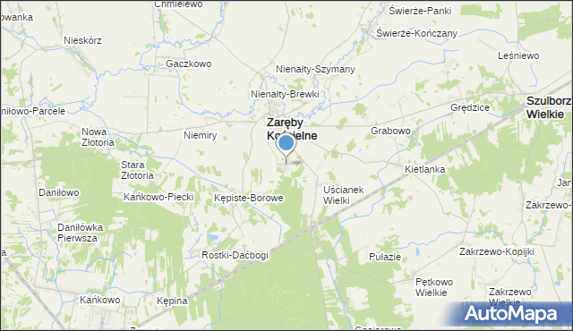 mapa Zaręby Leśne, Zaręby Leśne na mapie Targeo